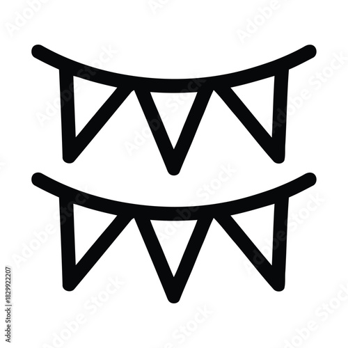 Black outline icon of two rows of triangular bunting flags banner decoration