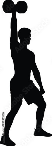 Man lifting dumbbell overhead silhouette