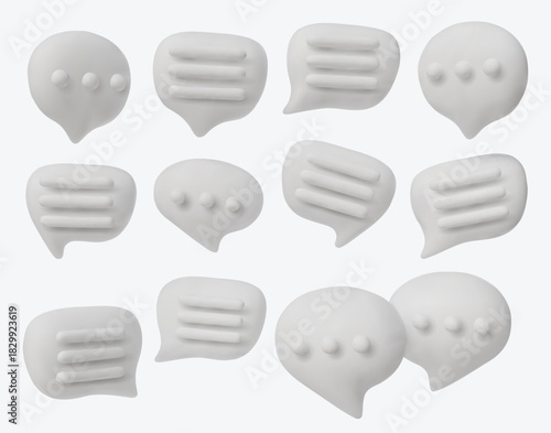 Set of 3D chat bubbles with text symbols, perfect for messaging, social media, communication, and digital interaction concepts