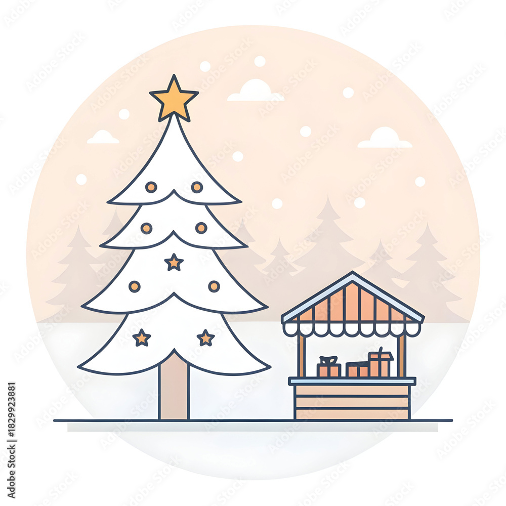 Fototapeta premium A simple pine tree adorned with small star decorations creating a minimal festive visual symbolizing holiday spirit joy