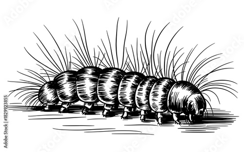 a caterpillar crawling near grass, ideal for nature, biology, insect, and educational design themes.