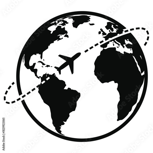 World Travel Airplane Route: Black and White Design for Global Journeys.