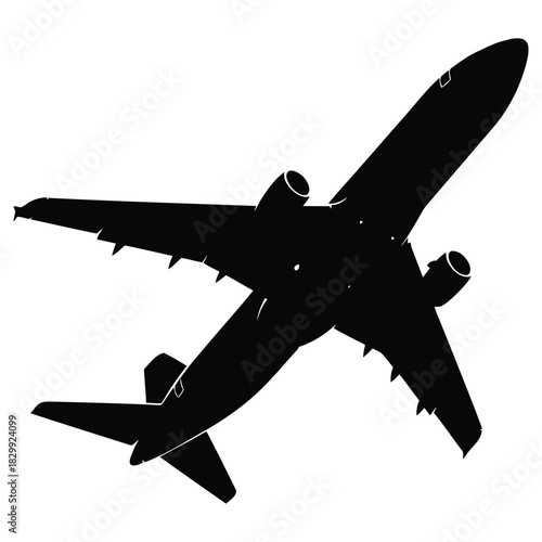 Commercial Airplane Silhouette on White Background Ascending Into the Sky