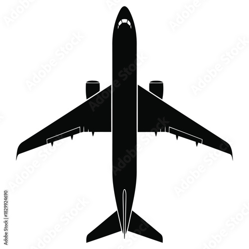 Airplane Silhouette Top View Illustration, Commercial Aviation, Modern Jet Transport
