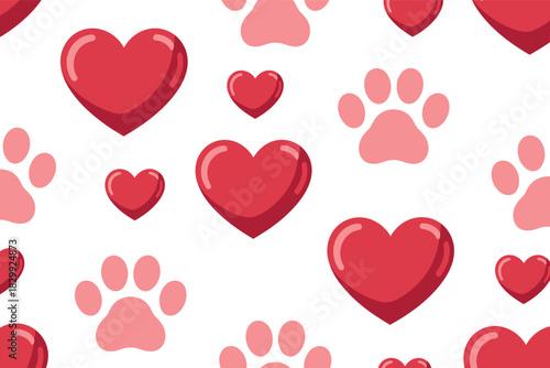Hearts and Paw Prints Seamless Pattern for Animal Lovers and Valentine
