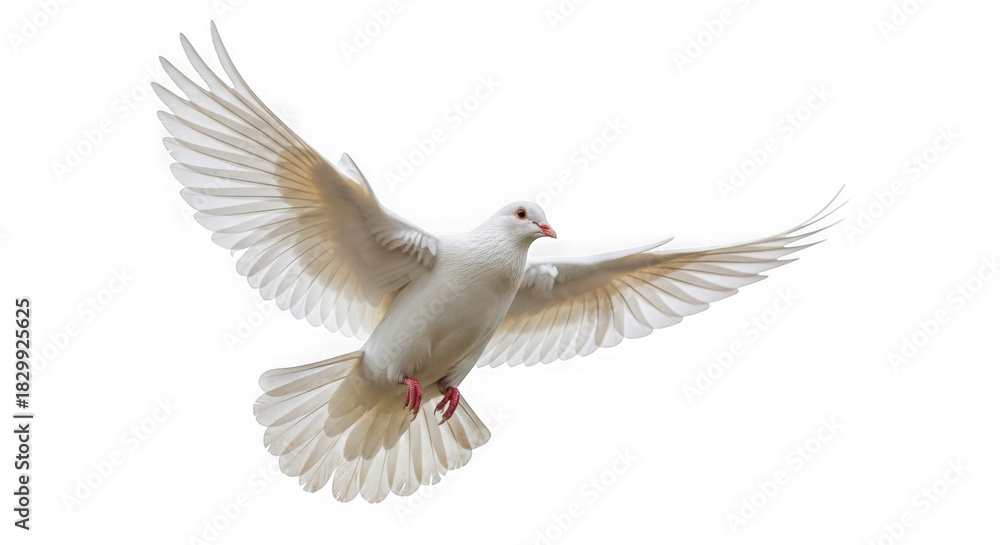 Obraz premium White dove in graceful flight with wings spread wide, a symbol