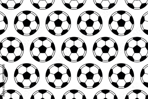 Seamless pattern of classic soccer balls on a clean white background