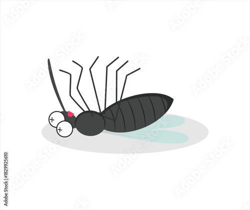 Dead mosquito cartoon silhouette vector illustration isolated on background
