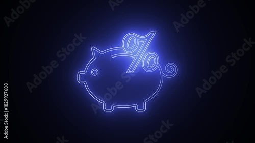 Neon Piggy Bank with Percentage Sign Animation.