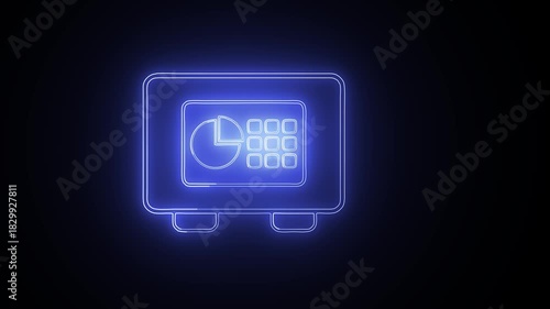 Neon Safe Box Animation on Black Background.