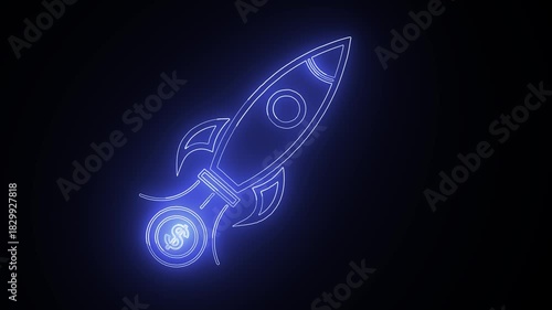 Neon Rocket Launching into Space A Futuristic Animation.