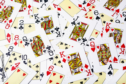 Casino cards as background.Background on the theme of playing cards and poker.A pile of gaming cards.Poker card texture.Casino.