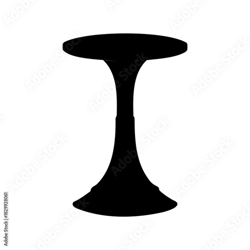 Modern tulip pedestal table silhouette isolated on white. Vector, illustration