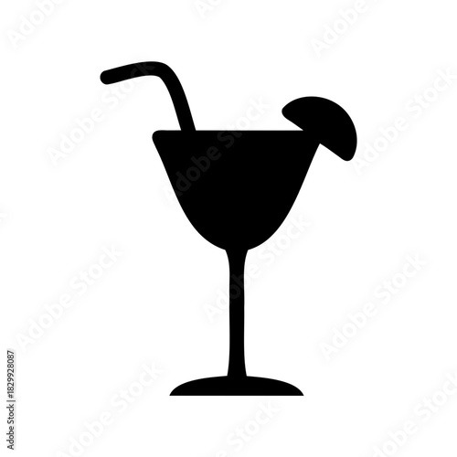 Classic cocktail glass icon with straw and citrus garnish Vector, illustration