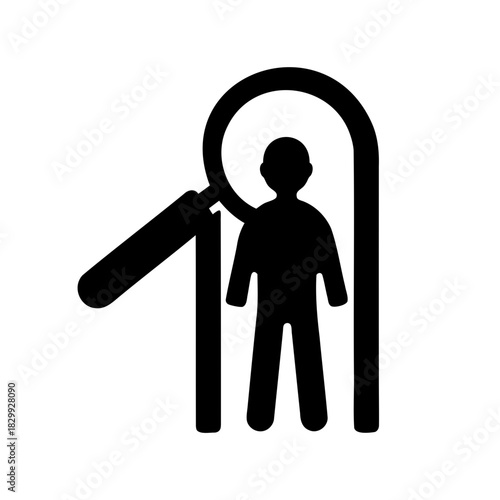 Person icon under magnifying glass with arch frame symbol Vector, illustration