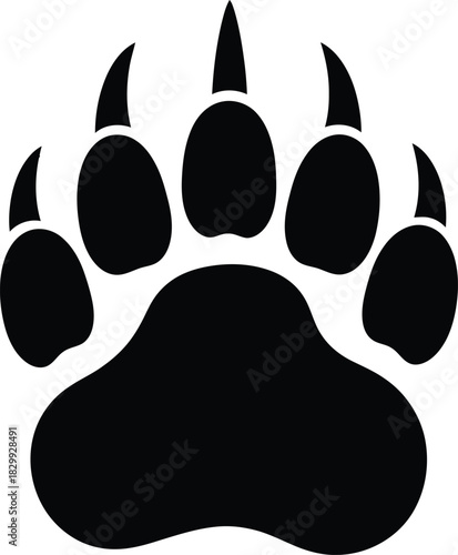 Aggressive Bear Paw Print Silhouette with Sharp Claws Vector