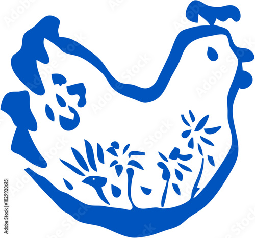 Doodle Easter Chicken Bird Decorated with Flowers