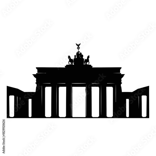 Iconic Brandenburg Gate silhouette against a clean white backdrop perfect for travel brochures, historical documents, or German cultural presentations