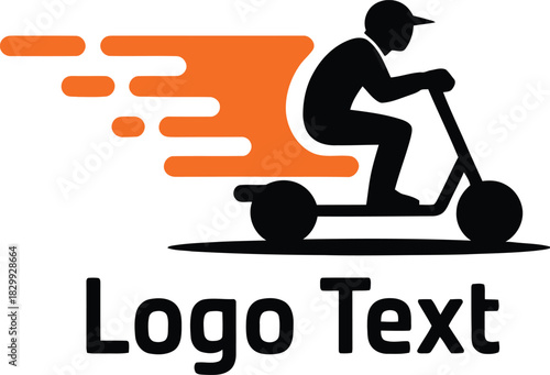 Print Fast Delivery Service on Electric Scooter Silhouette Logo Vector illustration