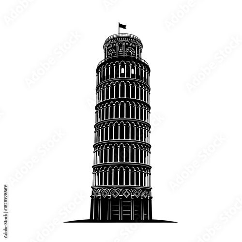 Iconic Leaning Tower of Pisa in striking silhouette ready to add a touch of Italian charm to your designs, travel ads, or historical projects