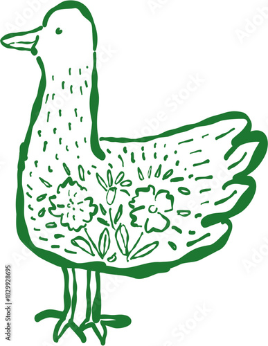 Decorated Doodle Style Easter Chicken Bird with Pattern