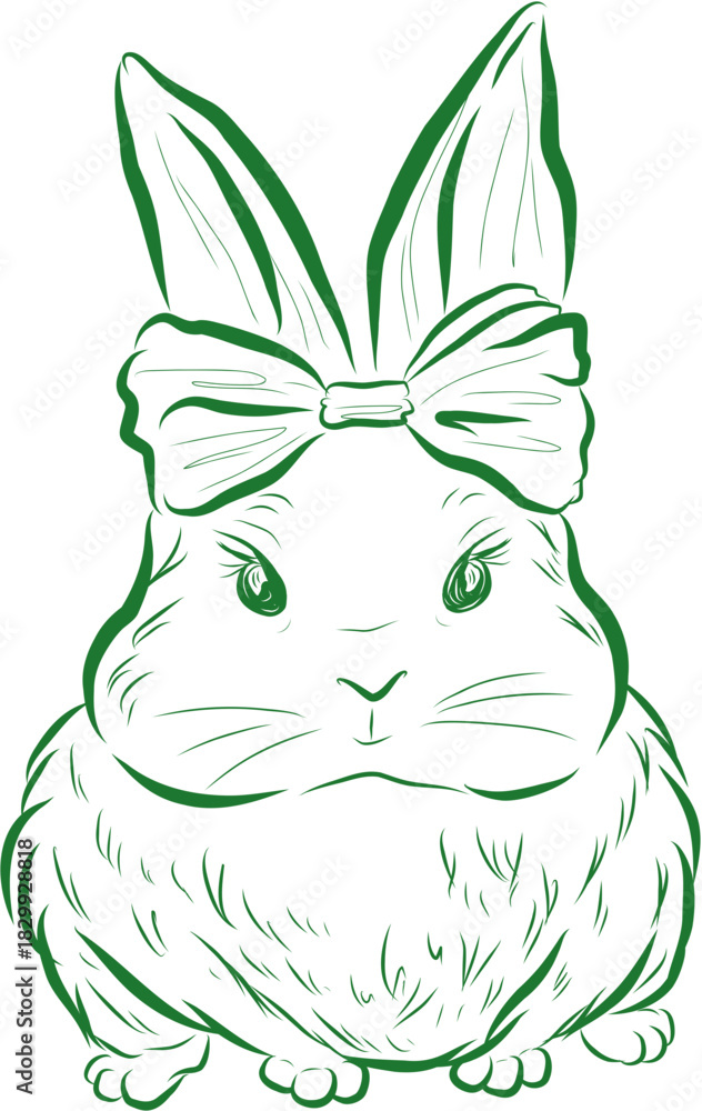 Obraz premium Cute Doodle Easter Bunny Rabbit with Ribbon Bow