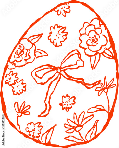Floral Decorated Doodle Style Easter Egg Sketch Art