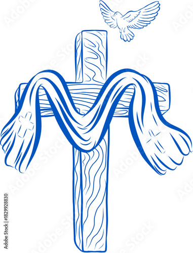 Doodle Christian Cross of Jesus with Holy Spirit Dove