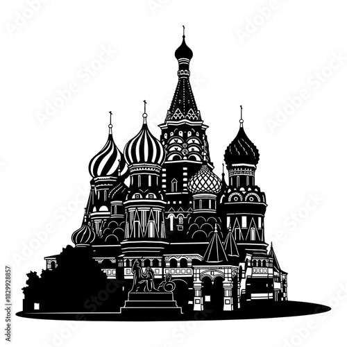 Stunning silhouette of Saint Basil's Cathedral in Moscow Russia, perfect for travel blog, historical projects, or cultural promotions, a timeless landmark