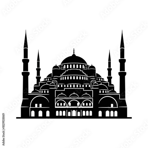 Stunning silhouette of the Blue Mosque in Istanbul, Turkey, perfect for travel blogs, cultural projects, and historical documentaries about Islamic architecture