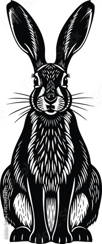Textured Rabbit or Jackrabbit Silhouette Vector Illustration