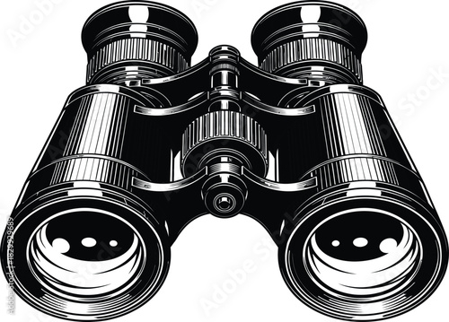 Vintage Engraved Binoculars Vector Illustration Optical Gear