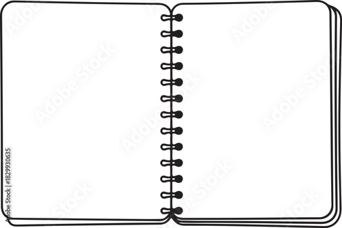 Open Spiral Bound Notebook with Blank Pages on White Background vector illustration