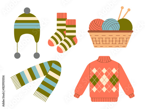 Cozy winter knitwear and knitting supplies