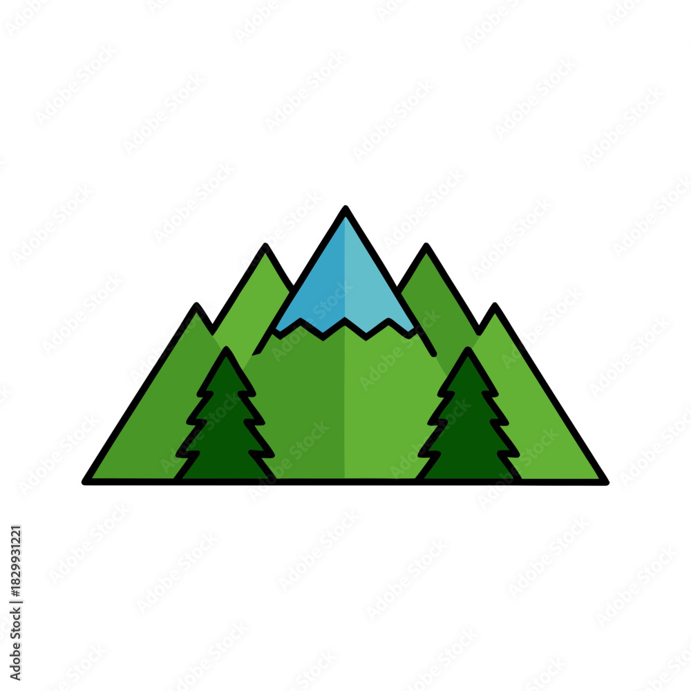 Obraz premium Vector Clip Art Forest Mountain on White Background for Web and Graphic Design