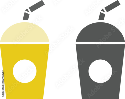 Print Takeaway Soft Drink Cup with Straw Icon Set Flat and Glyph Vector illustration