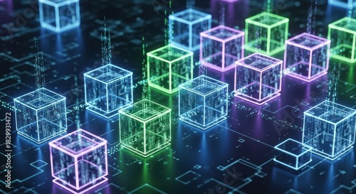 Abstract Technology Cubes - A Vibrant Digital Landscape.
