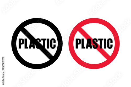 No plastic ban sign icons
