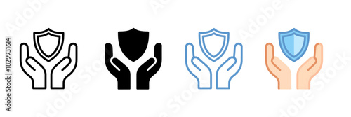 Hands holding shield icon set