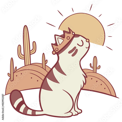 SVG art: A Relaxed American Shorthair in a Desert sunset vibe with with a tiny crown, tinted with Sundown Glow tones