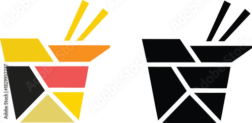 Print Chinese Takeout Noodle Box and Chopsticks Icon Geometric Vector illustration