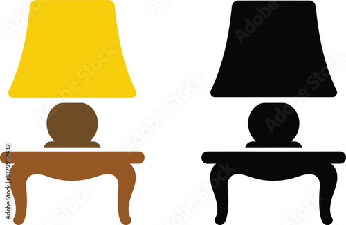 Print Classic Bedside Table and Lamp Icon Set Silhouette and Color Vector illustration
