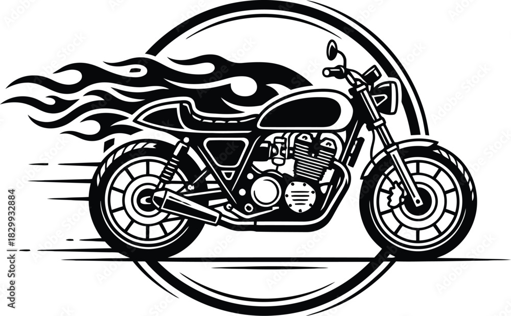 Obraz premium Classic Motorcycle Flame Circle Speed Logo Design .