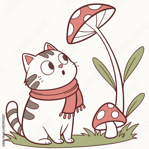 Whimsical American Shorthair feeling Surprised in a Fairy forest setting with with a scarf – colored in Whimsy Woods