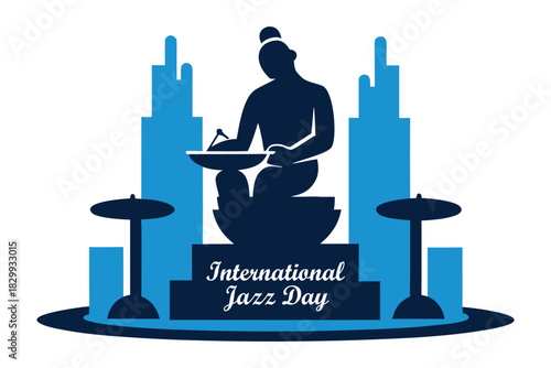 International Jazz Day Bronze Drummer Mythic Fountain Vector
