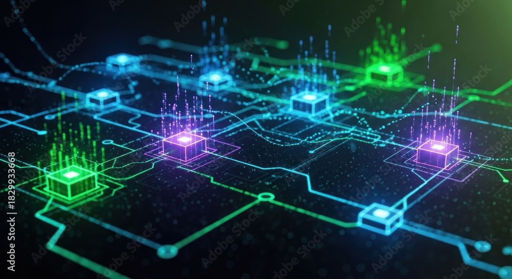 Obraz premium Abstract Technology Network with Glowing Nodes and Interconnected Lines.