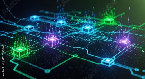 Abstract Technology Network with Glowing Nodes and Interconnected Lines.