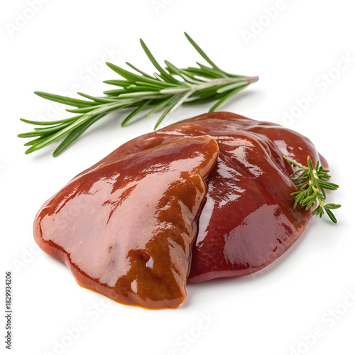 Raw chicken liver single piece isolated on white background presenting fresh poultry ingredient rich in protein for cooking, recipes,
