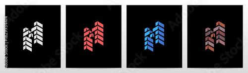 Brick Block Stack Building Structure 3-Dimensional Letter Initial Logo Design M