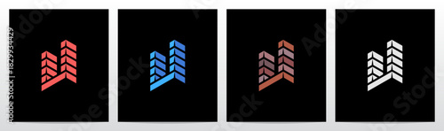 Brick Block Stack Building Structure 3-Dimensional Letter Initial Logo Design U